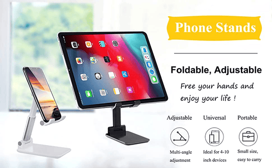 Hands Free Foldable Cell Phone and Tablet Stand - Adjustable Desktop Holder for Home or Office
